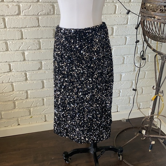 GAP BLACK SEQUIN PENCIL PULL ON SKIRT DARK NIGHT ELASTIC WAISTBAND XL NEW - Picture 3 of 10